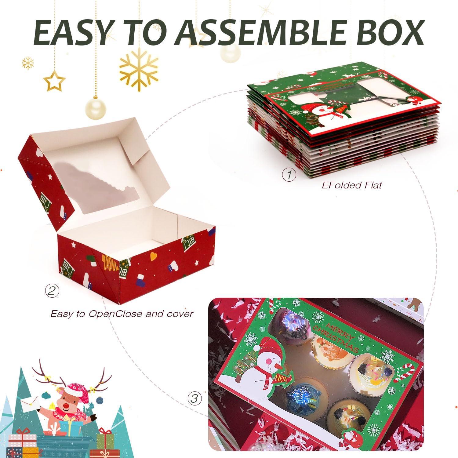12 Stück Weihnachts-Keksdosen Boxen mit Fenster und Aufkleber