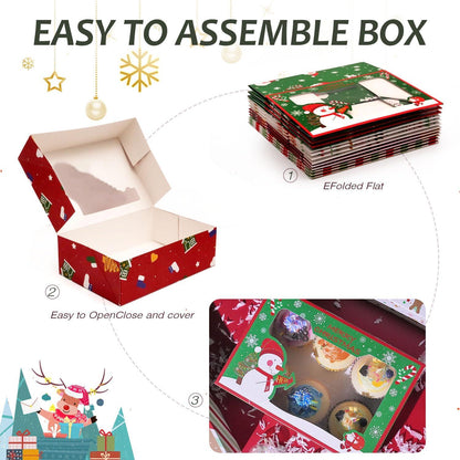 12 Stück Weihnachts-Keksdosen Boxen mit Fenster und Aufkleber