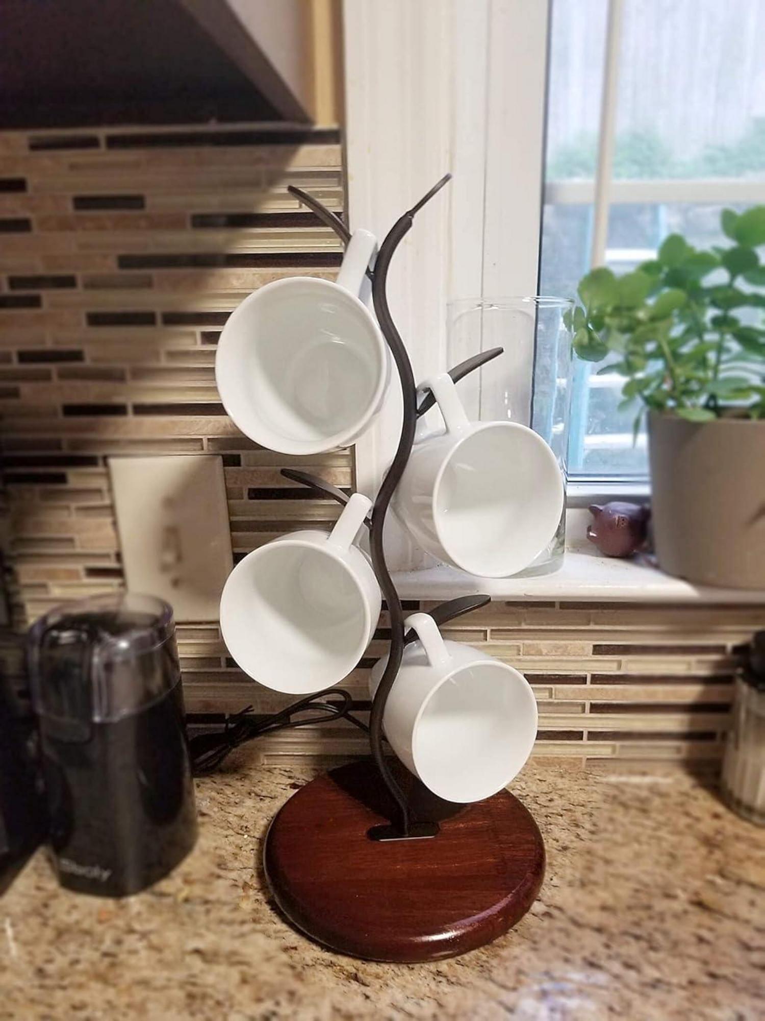 Tassenständer Tassenhalter Küche Kaffeebar-Organizer 4 Haken schwarz