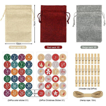 Adventskalender Stoffbeutel 24 Zahlenaufklebern DIY