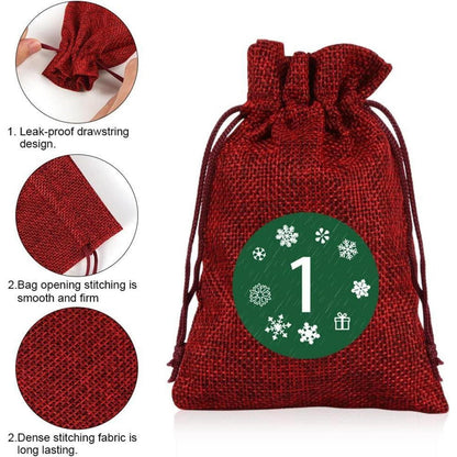Adventskalender Stoffbeutel 24 Zahlenaufklebern DIY