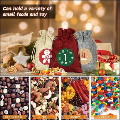 Adventskalender Stoffbeutel 24 Zahlenaufklebern DIY