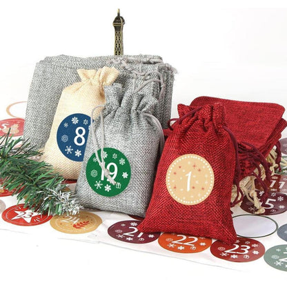 Adventskalender Stoffbeutel 24 Zahlenaufklebern DIY