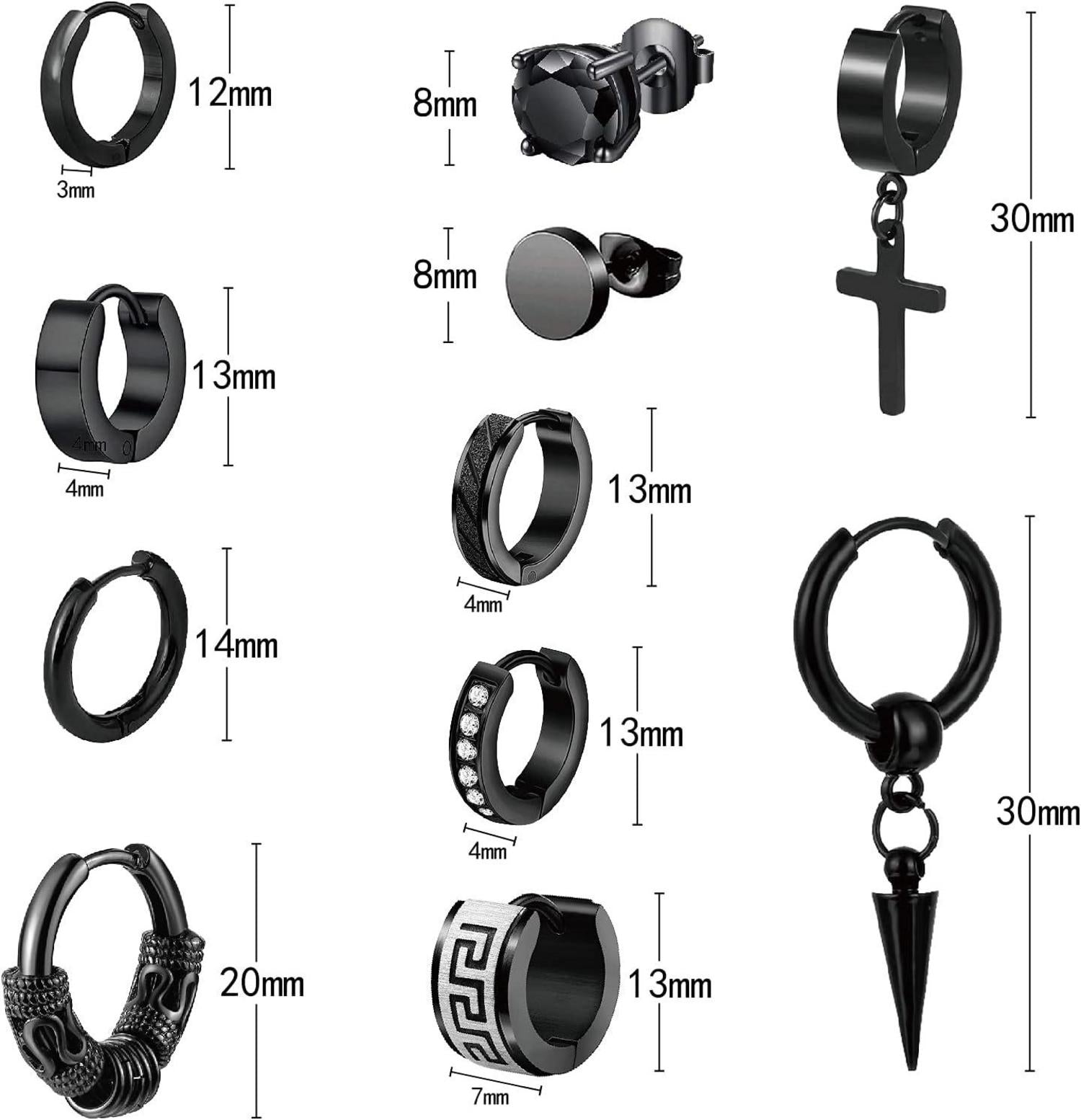 11 Paar Ohrringe Set Edelstahl - Creolen, Ohrstecker, Herren, Damen, Unisex