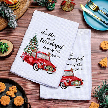 Weihnachten Rote LKW Geschirrtücher 2er Set 15,7 x 23,6 Zoll