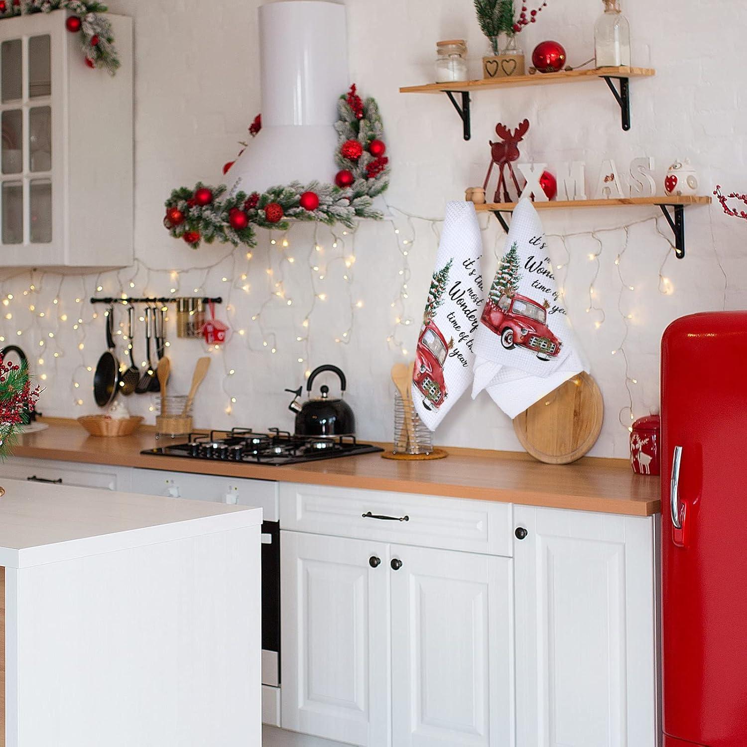 2er Pack Weihnachts Geschirrtücher Rote LKW Waffel Handtücher 15,7 x