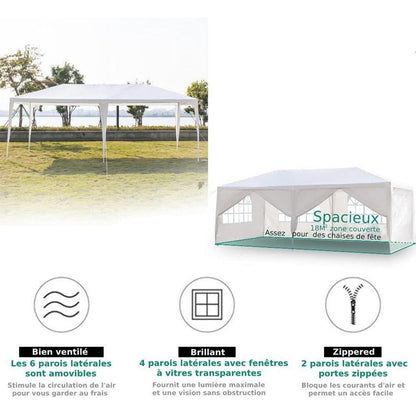 3x6m Faltpavillon – Wasserdichtes Partyzelt mit 6 UV-Wänden