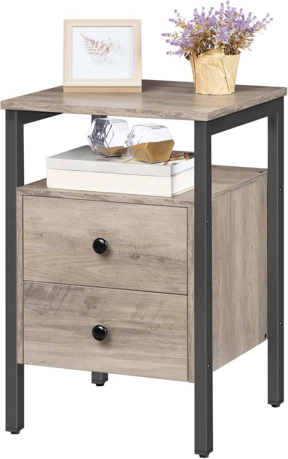 HOOBRO Nachttisch mit 2 Schubladen 40x40x61cm Grau Schwarz