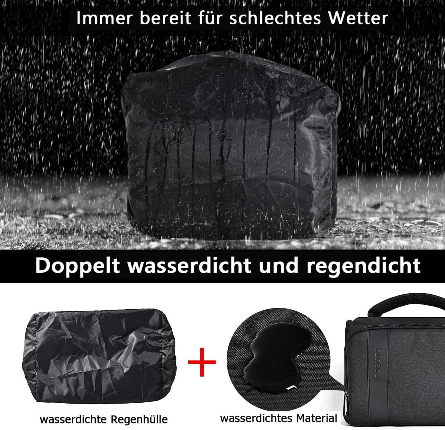 Kameratasche Fototasche für Spiegelreflexkameras mit Regenschutz in Schwarz