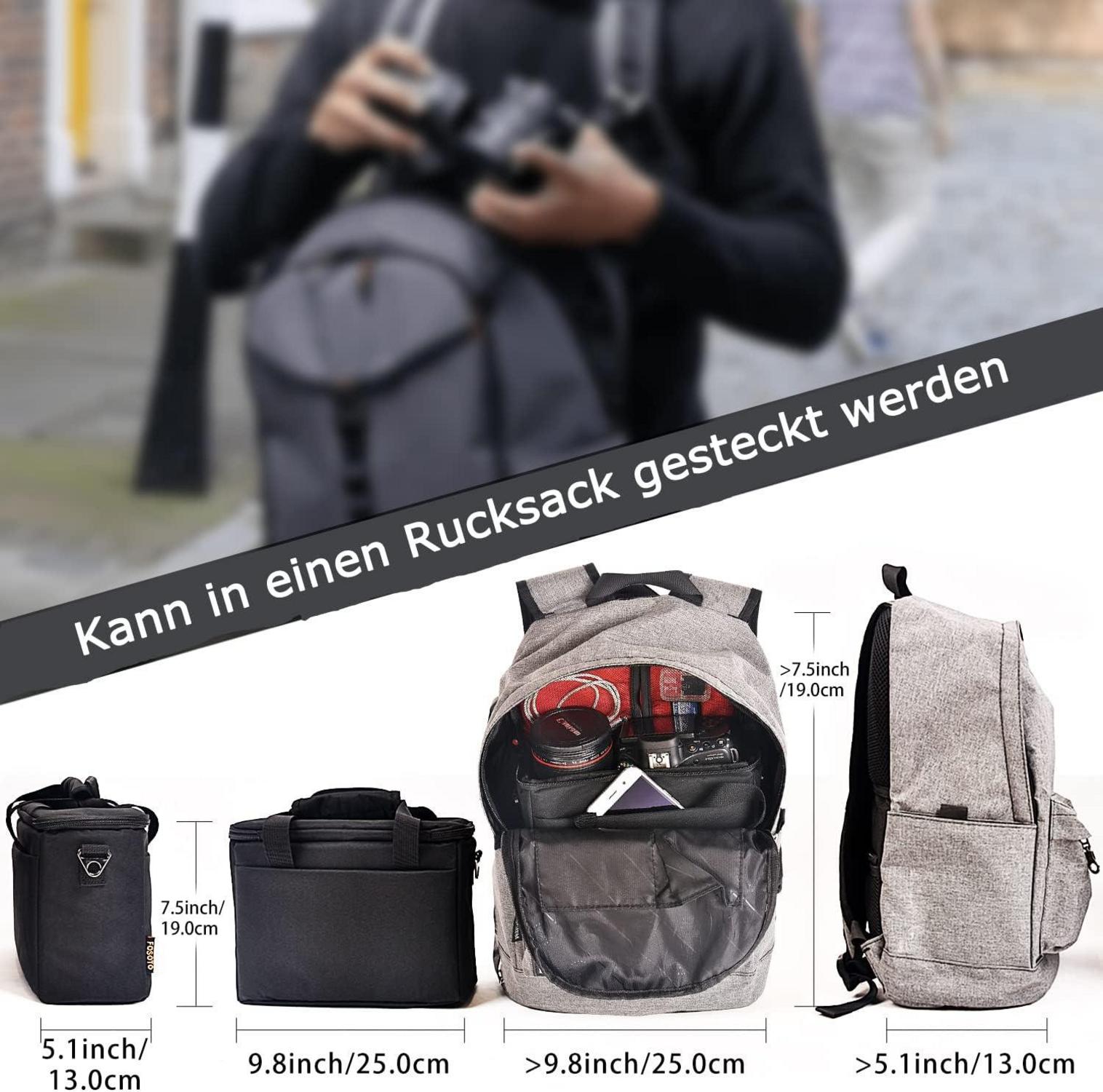 FOSOTO DSLR Kameratasche Spiegelreflex Fototasche Schwarz regensicher