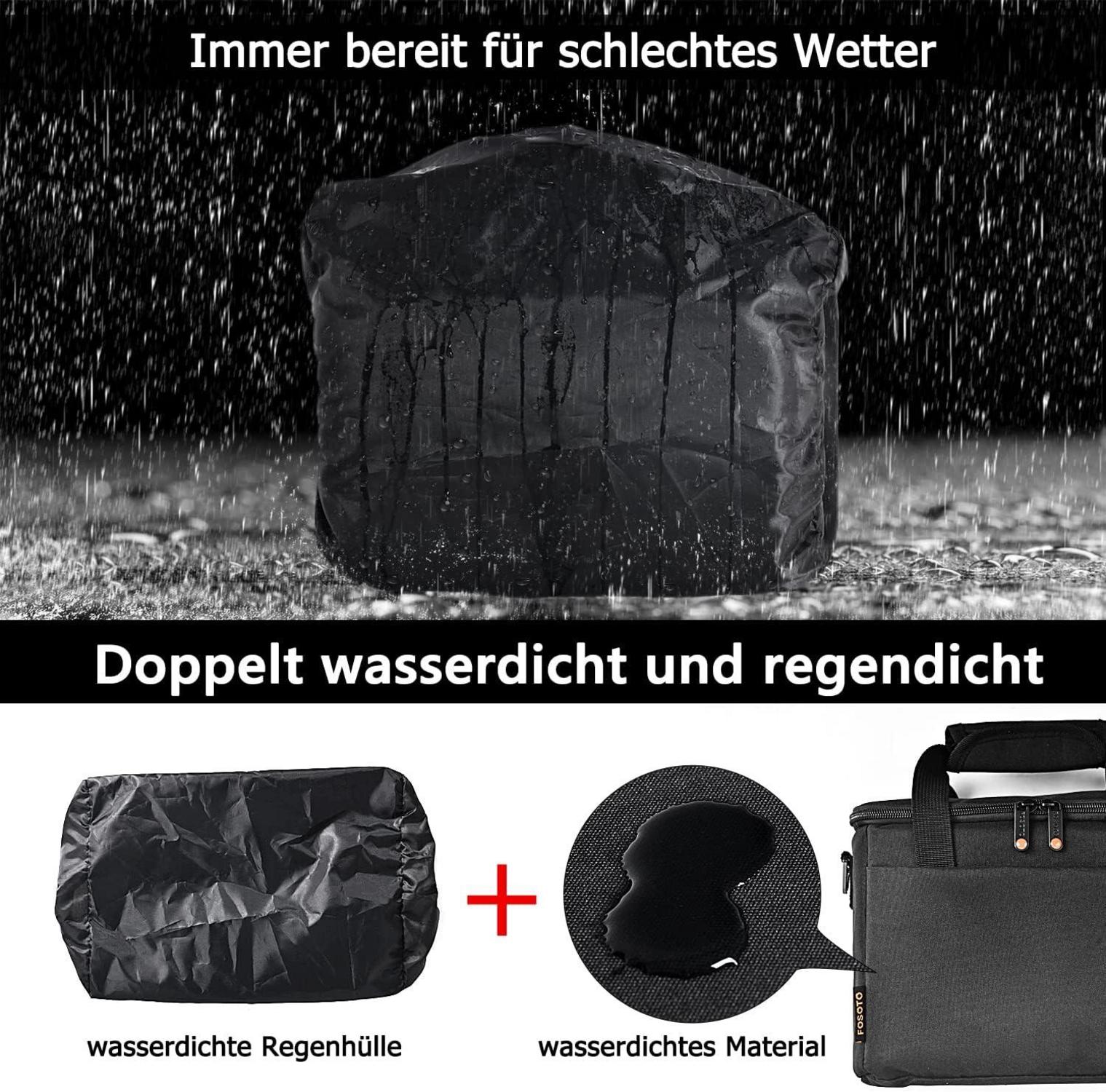 FOSOTO DSLR Kameratasche Spiegelreflex Fototasche Schwarz regensicher