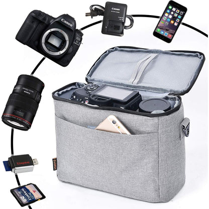 FOSOTO DSLR-Kameratasche Klein Grau für Nikon Canon Sony