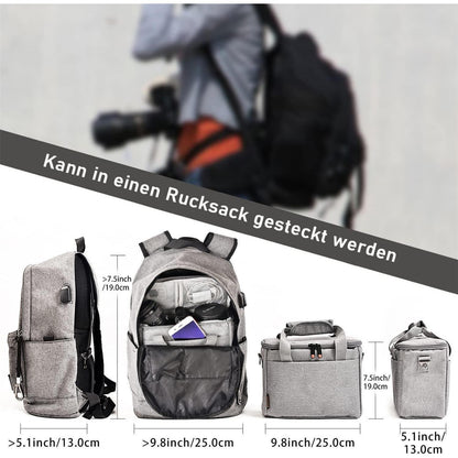 FOSOTO DSLR-Kameratasche Klein Grau für Nikon Canon Sony