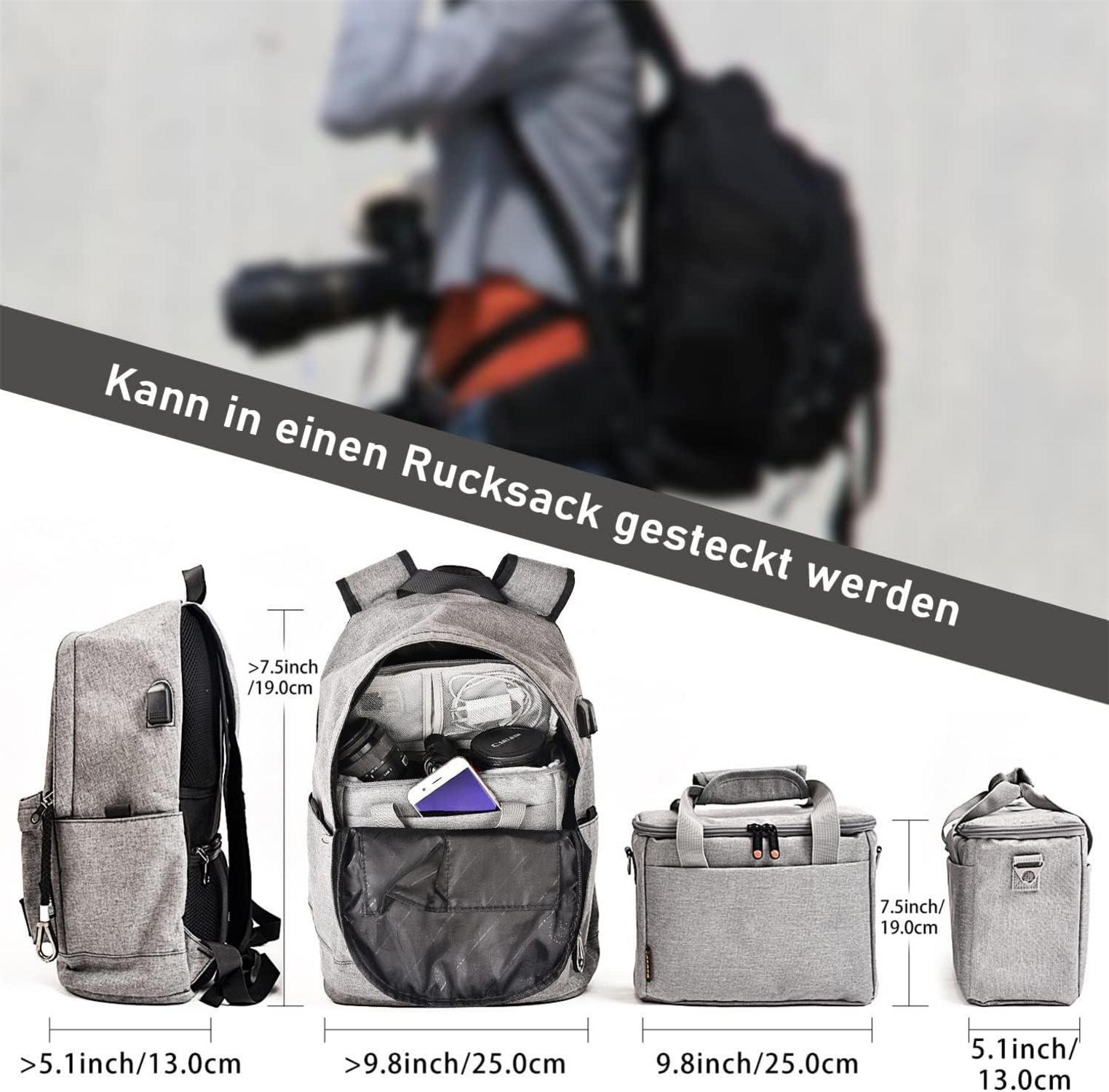 FOSOTO DSLR-Kameratasche Grau Regenschutz Nikon Canon Sony
