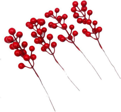 20 Stk Künstliche Rote Beeren Mini Beeren Zweige Weihnachtsdeko 17cm