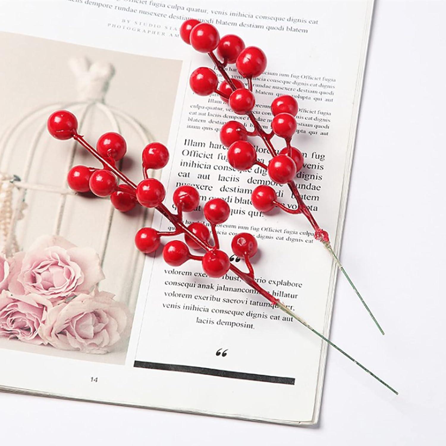 20 Künstliche Rote Beeren Mini Holly Zweige Weihnachtsbaum Deko 17cm