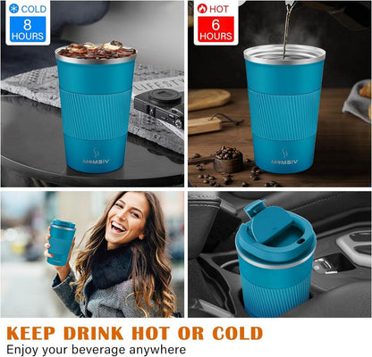 Thermobecher Edelstahl Isolierbecher 13oz Rutschfest Travel Mug Blau