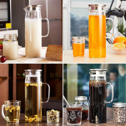 Wasserkrug 1,5 Liter Glaskaraffe mit Edelstahldeckel