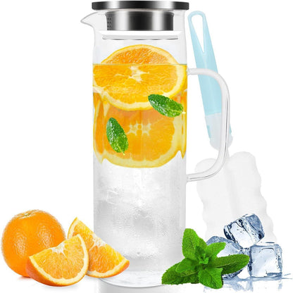 Wasserkrug 1,5 Liter Glaskaraffe mit Edelstahldeckel