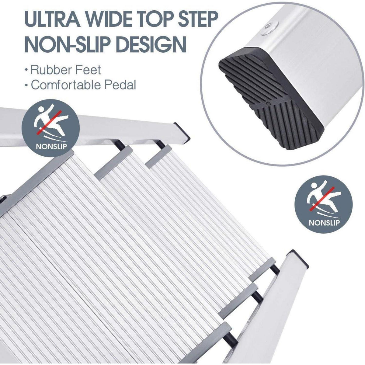 Klapptritt 3 Stufen mit Handlauf, Aluminium, bis 150 kg