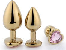 Gold Analplug Set 3 Größen Herzförmig Kristall Butt Plugs