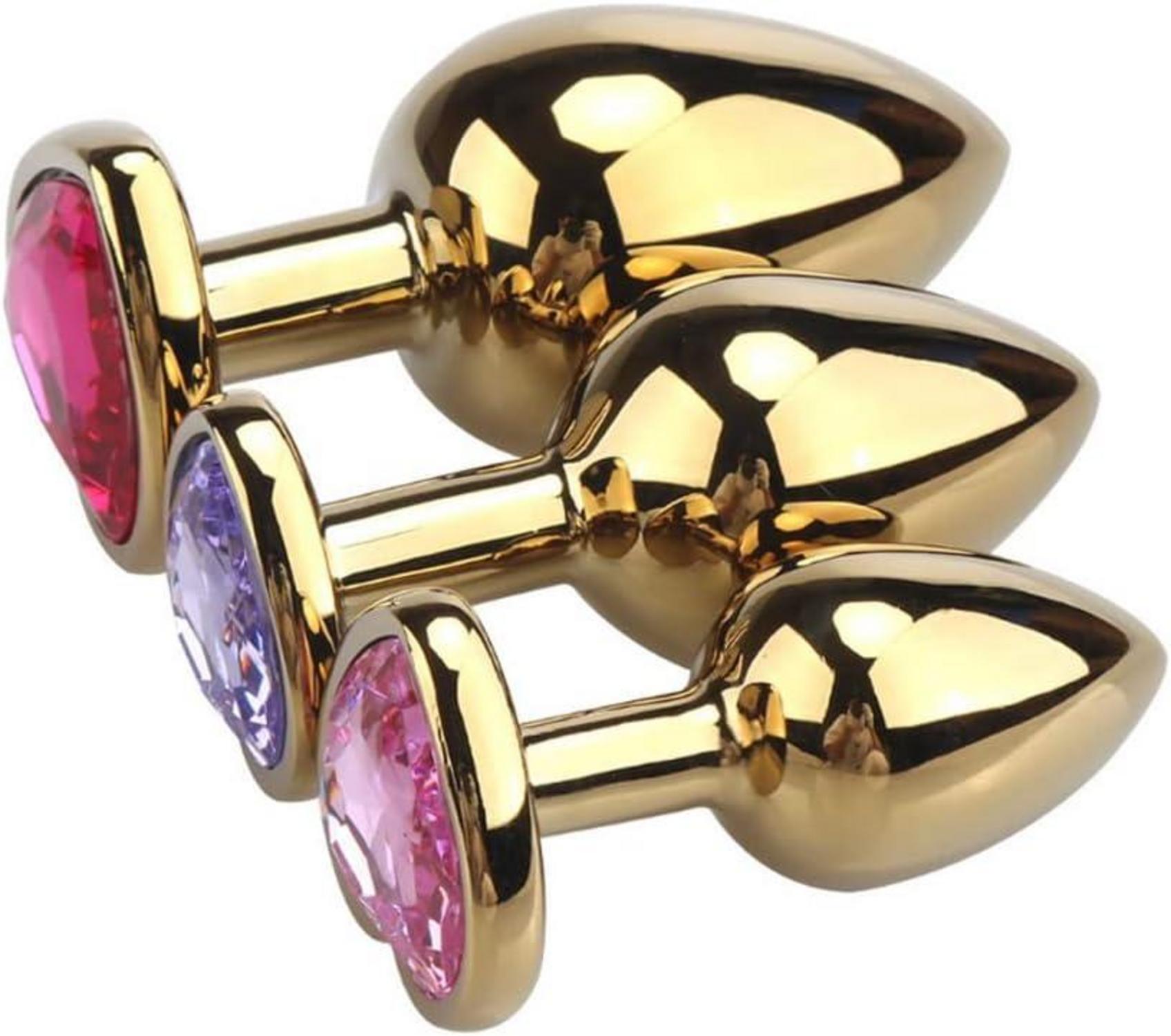Gold Analplugs Kristall Herzförmig Buttplugs 3 Größen Rosa S