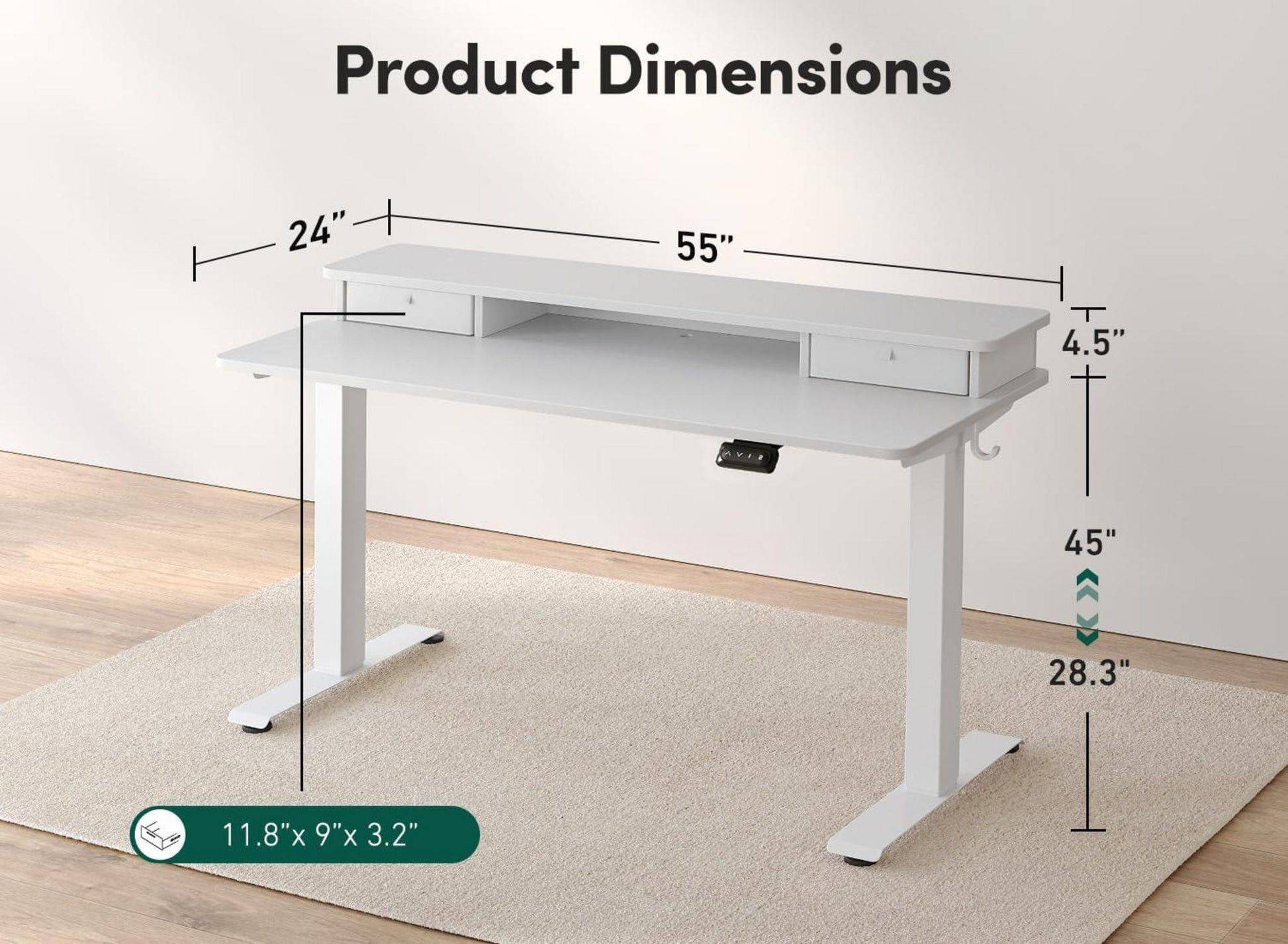 Höhenverstellbarer Elektrischer Stehtisch mit Doppelschublade 140 x 60