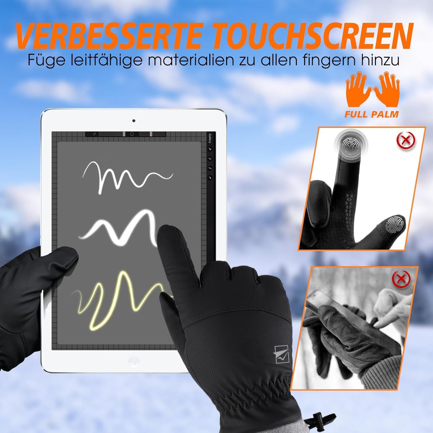 Winterhandschuhe wasserdicht Ski Snowboard Touchscreen Schwarz XL