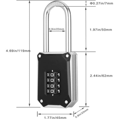 ZHEGE 4-stelliges Zahlenschloss mit langem Bügel 57mm