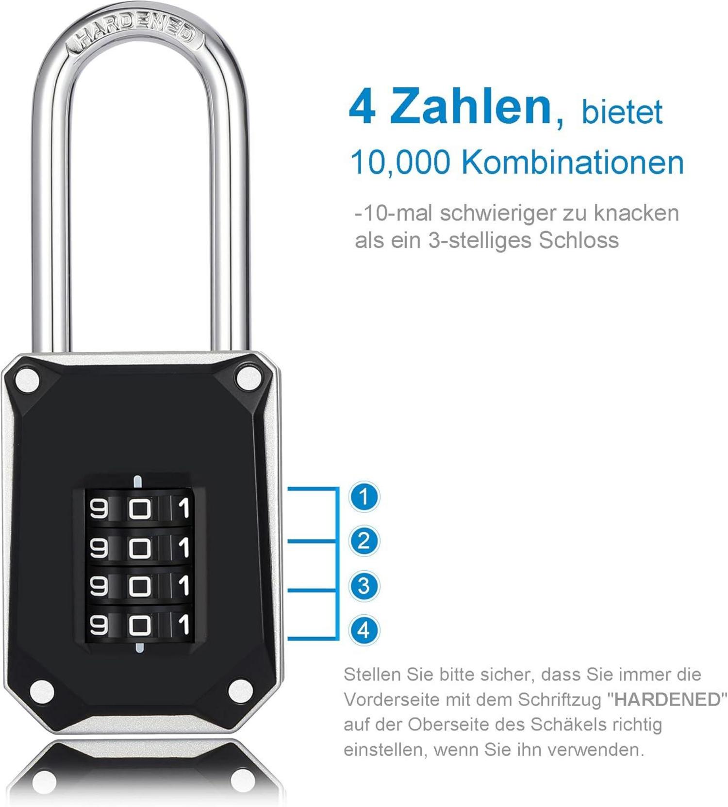 ZHEGE 4-stelliges Zahlenschloss mit langem Bügel 57mm