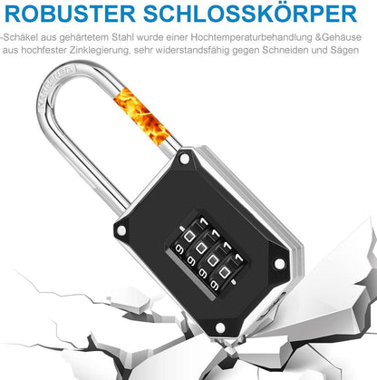 ZHEGE Zahlenschloss Vorhängeschloss Langer Bügel Schwarz/Silber