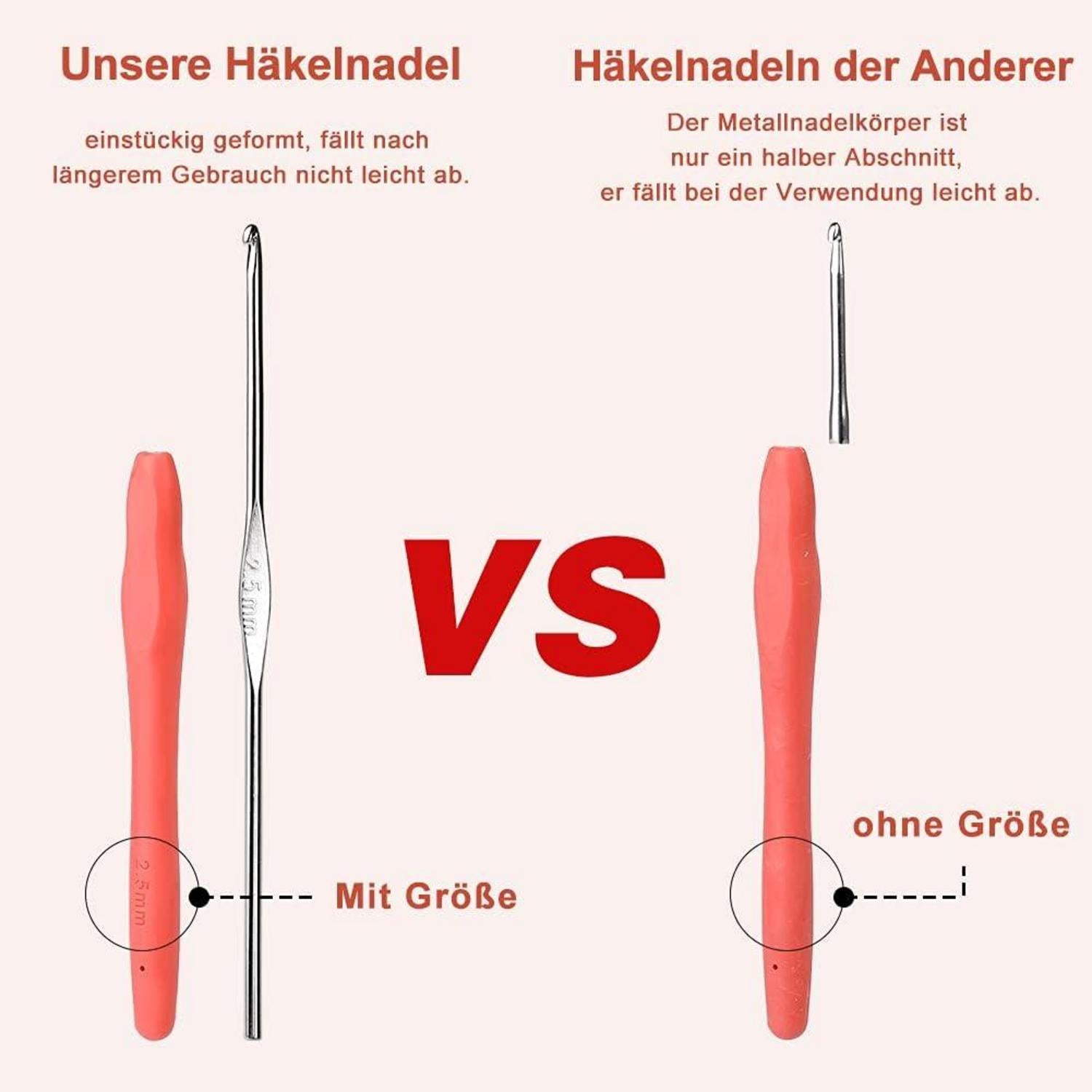 Ruasol Häkelnadeln Set 12 Größen Ergonomisch Weicher Griff Aufbewahrungstasche 49pcs
