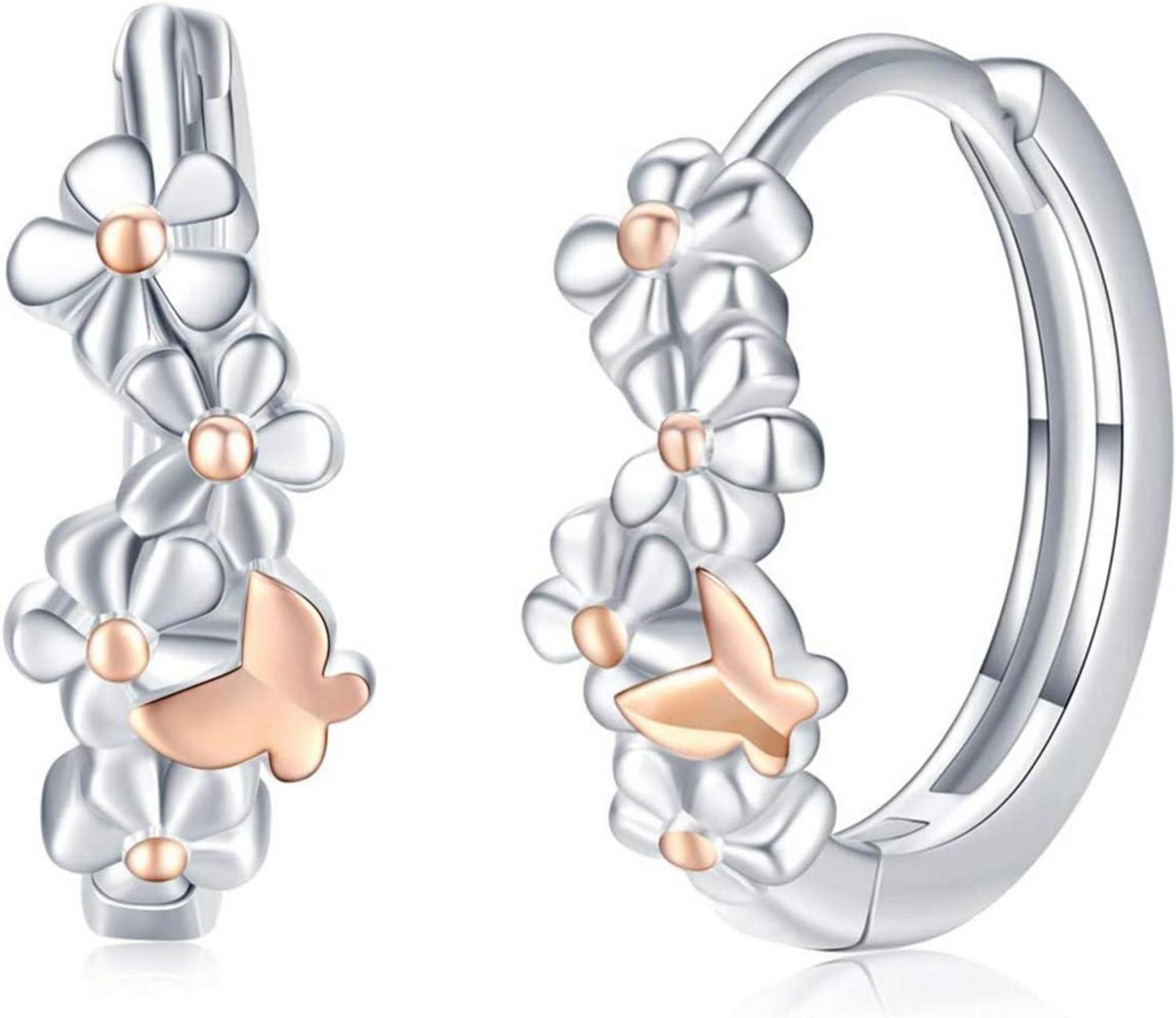 Blumen Ohrringe 925 Sterling Silber Schmetterlinge Roségold