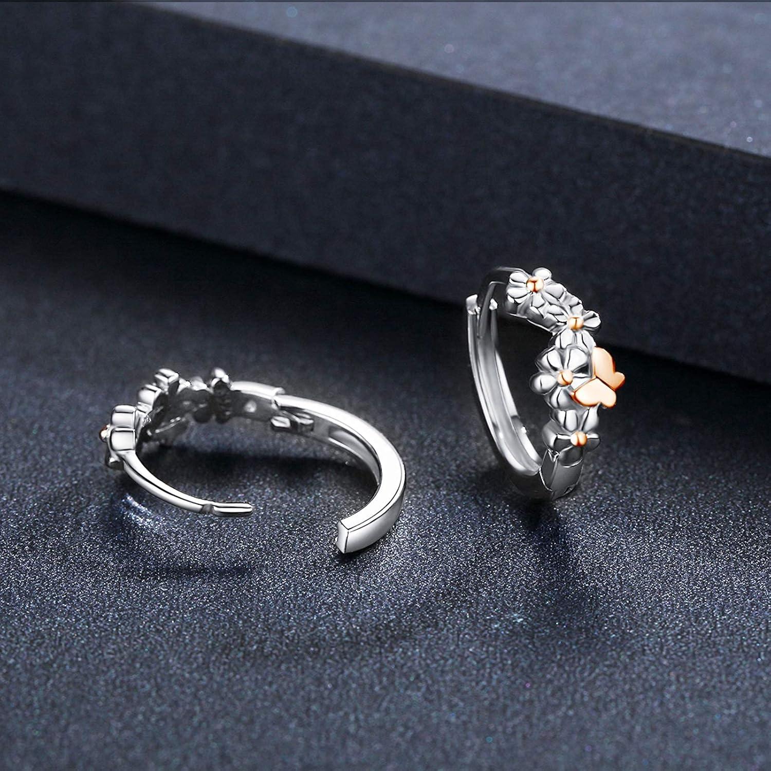 Blumen Ohrringe 925 Sterling Silber Schmetterlinge Creolen