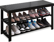 Schuhbank Schuhregal Bambus Schuhschrank Sitzbank 3 Ablagen Standregal