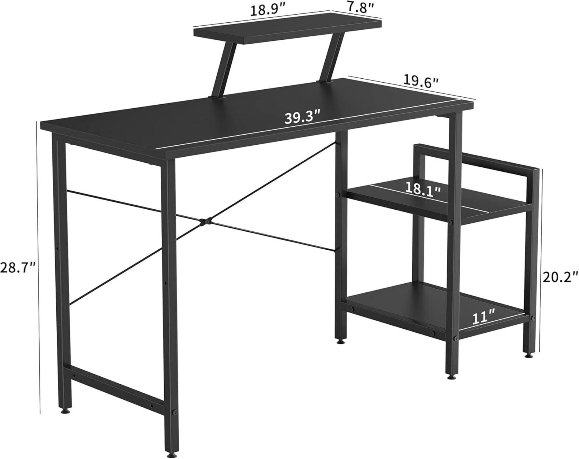 Schreibtisch mit Regalen und Monitorständer, 100 x 50 cm, Schwarz