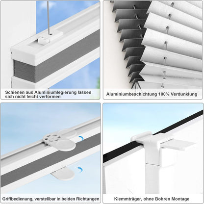 Premium Plissee ohne Bohren Verdunkelung Klemmfix 80x220cm