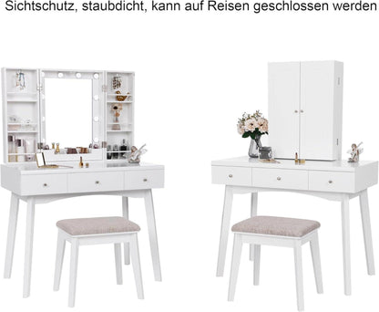 Schminktisch mit Beleuchtung LED Spiegel Schubladen
