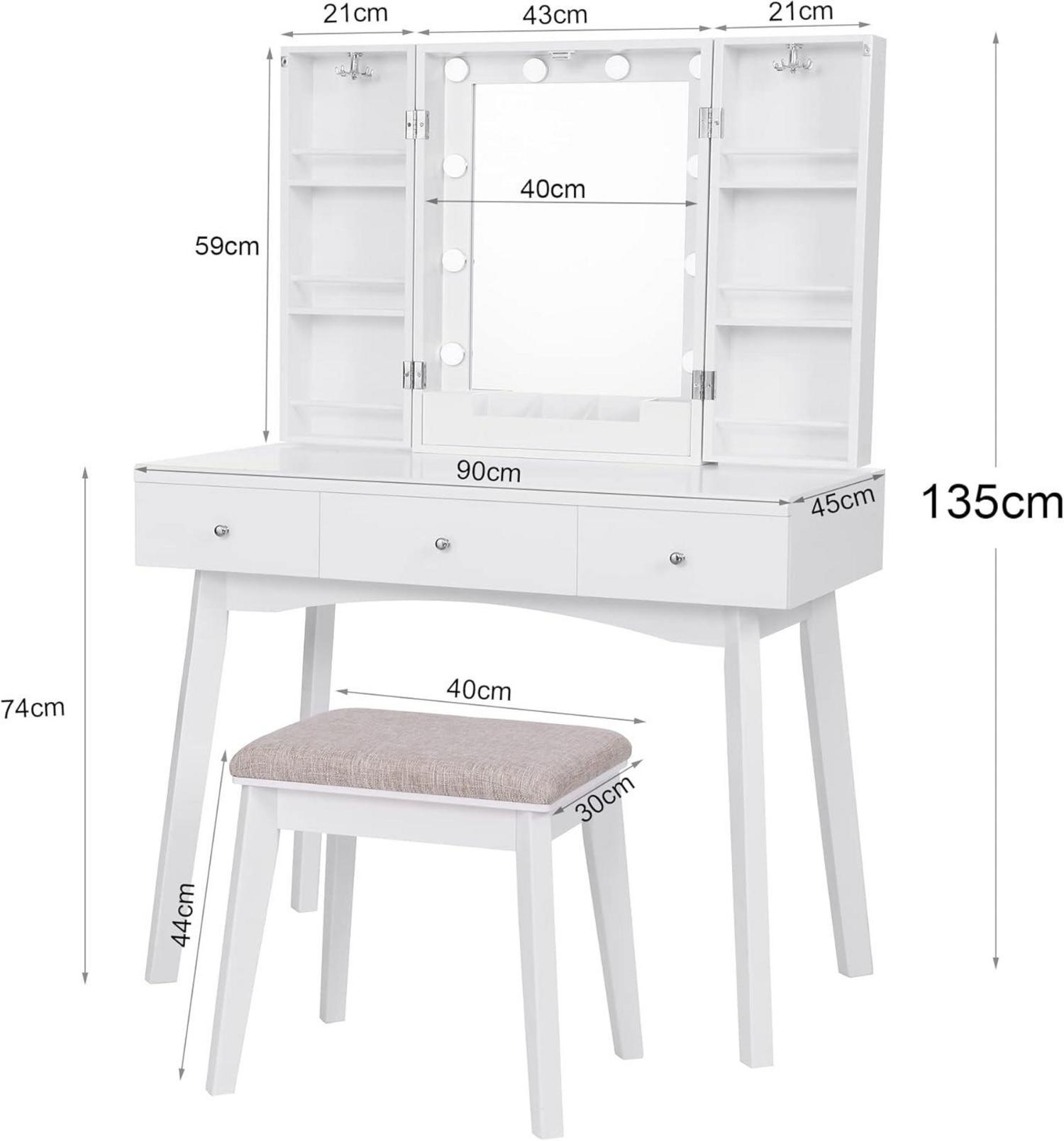 Schminktisch mit LED Beleuchtung & Spiegel 3 Schubladen