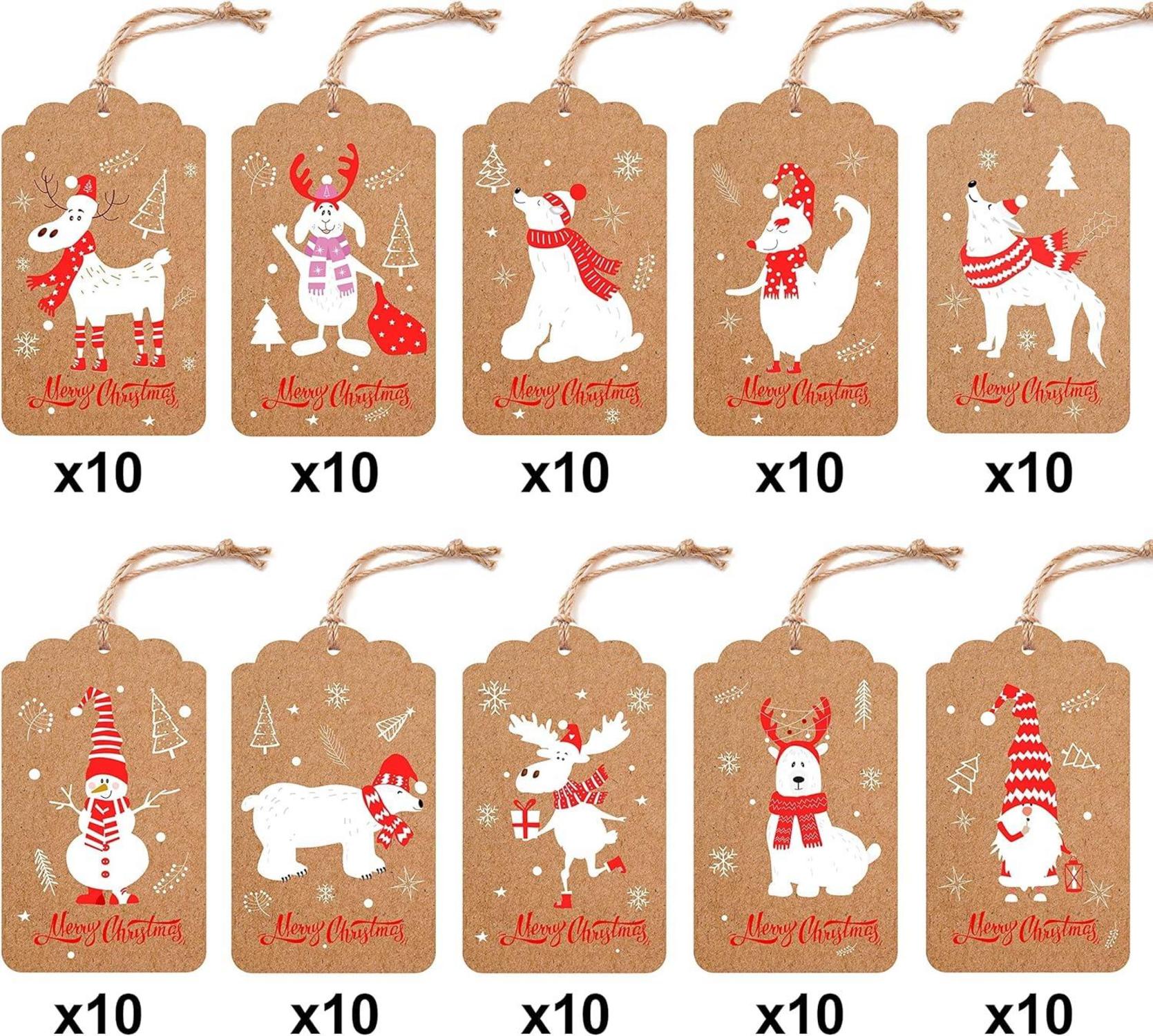 100 Stück YiWeel Geschenkanhänger Weihnachten Kraftpapier Kraftpapieranhänger