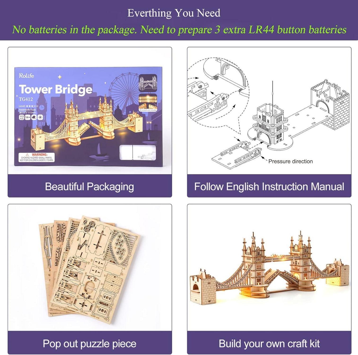 Holzbausatz 3D Tower Bridge Modellbau Erwachsene 113 Teile DIY