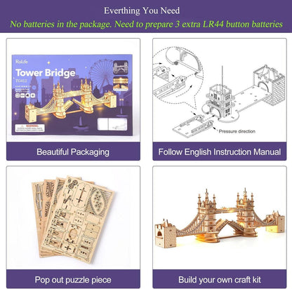 Holzbausatz 3D Tower Bridge Modellbau Erwachsene 113 Teile DIY