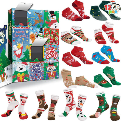 Weihnachts-Adventskalender mit Baumwollsocken, 12 Tage