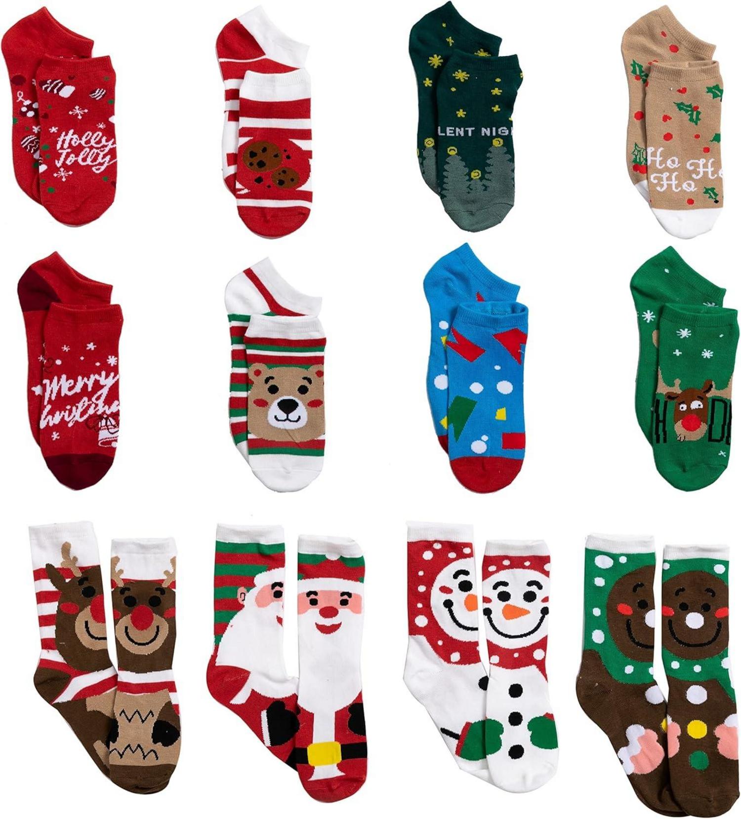 Weihnachts-Adventskalender mit Baumwollsocken, 12 Tage