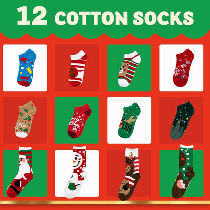 Joyin 2024 Weihnachts-Adventskalender: 12 Tage warme Baumwollsocken für Frauen