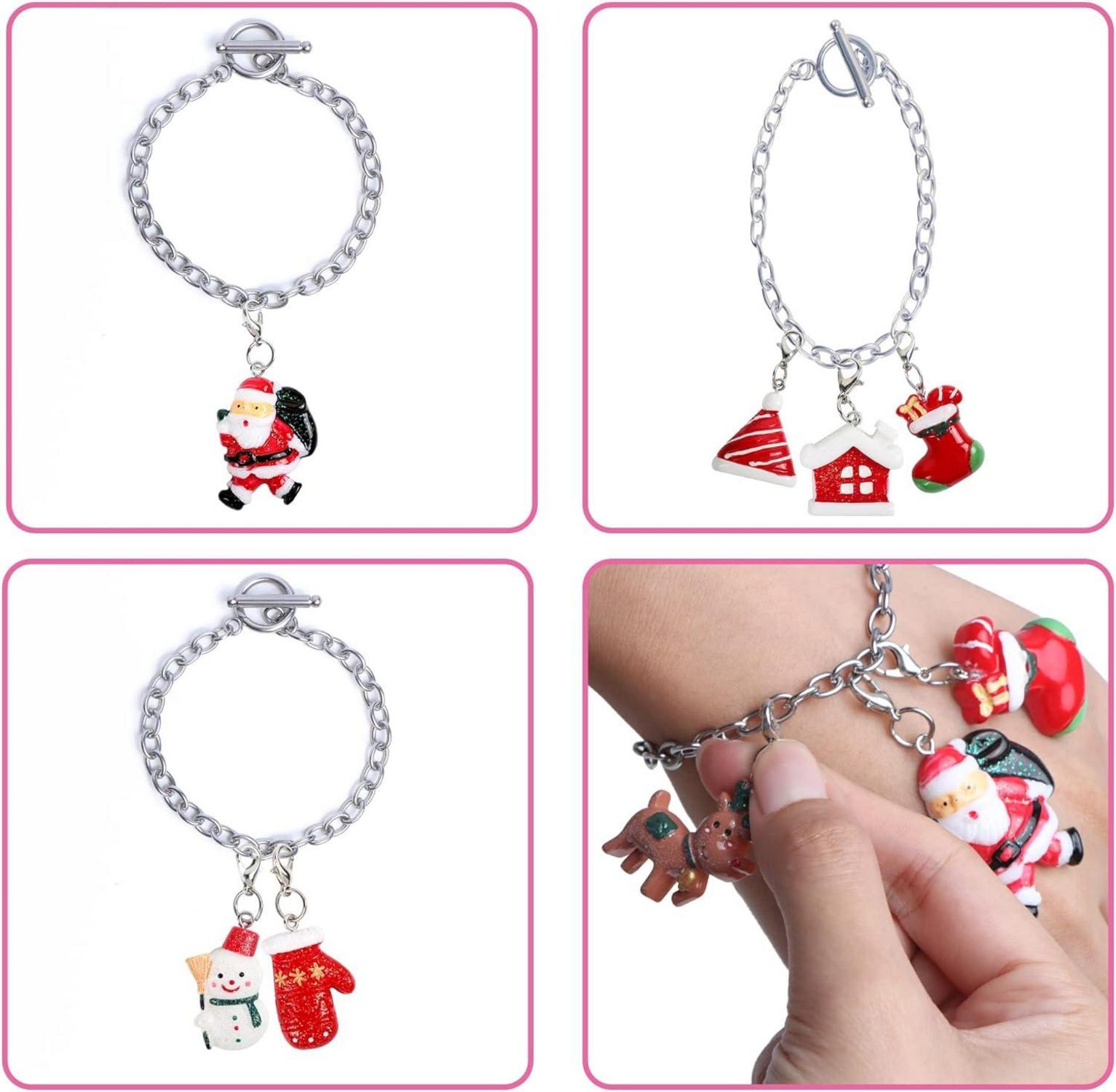 Adventskalender 24 Tage mit 24 Anhängern und 3 Armbändern, Charm-Armband-Bastelset