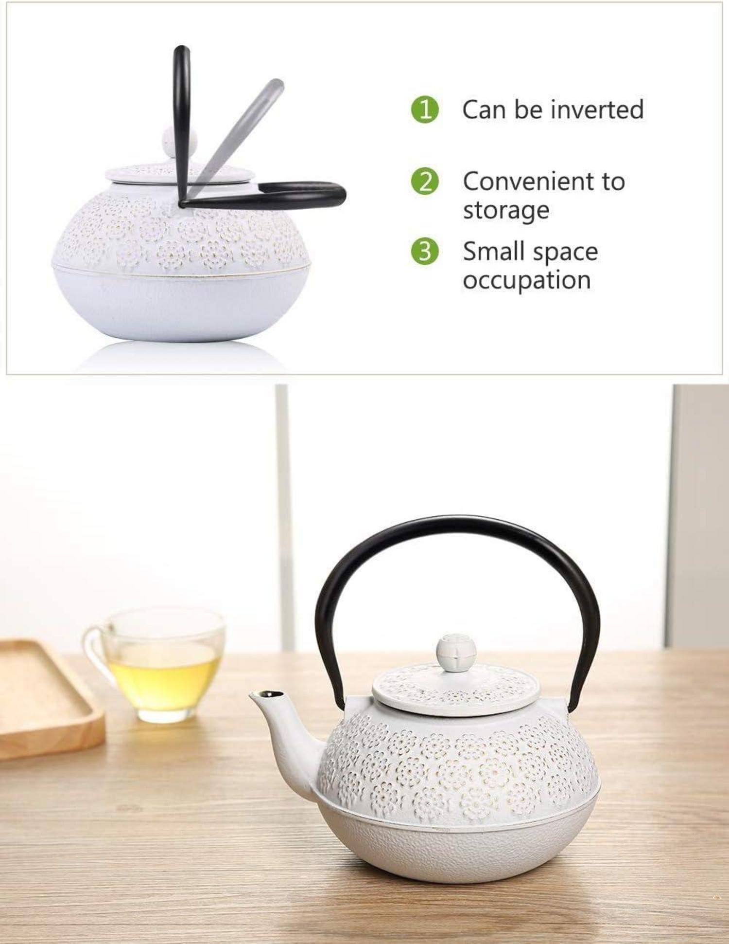 Webao Teekanne aus Gusseisen mit Teesieb 800ml Weiß - Traditionelles japanisches Design, langlebig & gesund