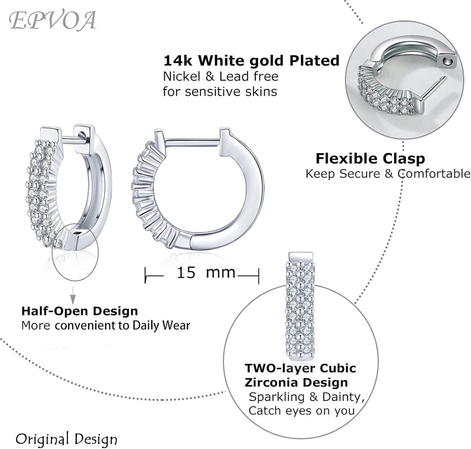 EPVOA Creolen Silber 925 Sterling Zirkonia Ohrringe Set