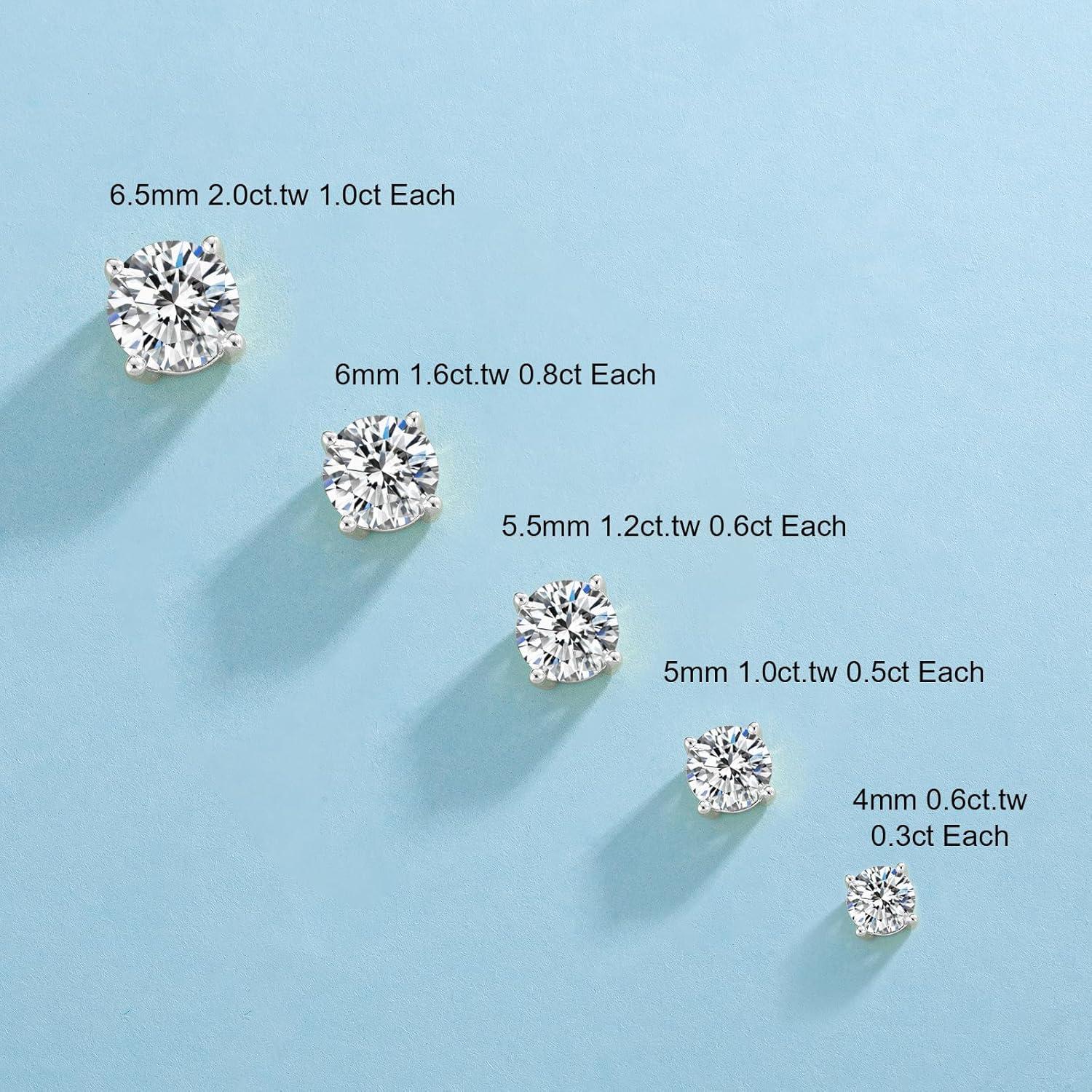 Moissanite Ohrringe 925 Silber Damen 1,6ct D VVS1 6mm Stift 14K Gold