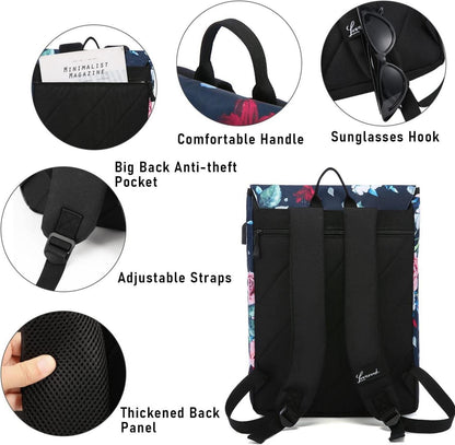 Damen Rucksack Daypack Wasserdicht mit Laptopfach 15.6 Zoll Blau